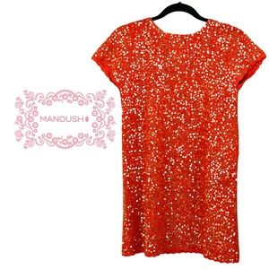MANOUSH Orange Gold Sequin Wool-Blend Knit Sweater Dress Vintage